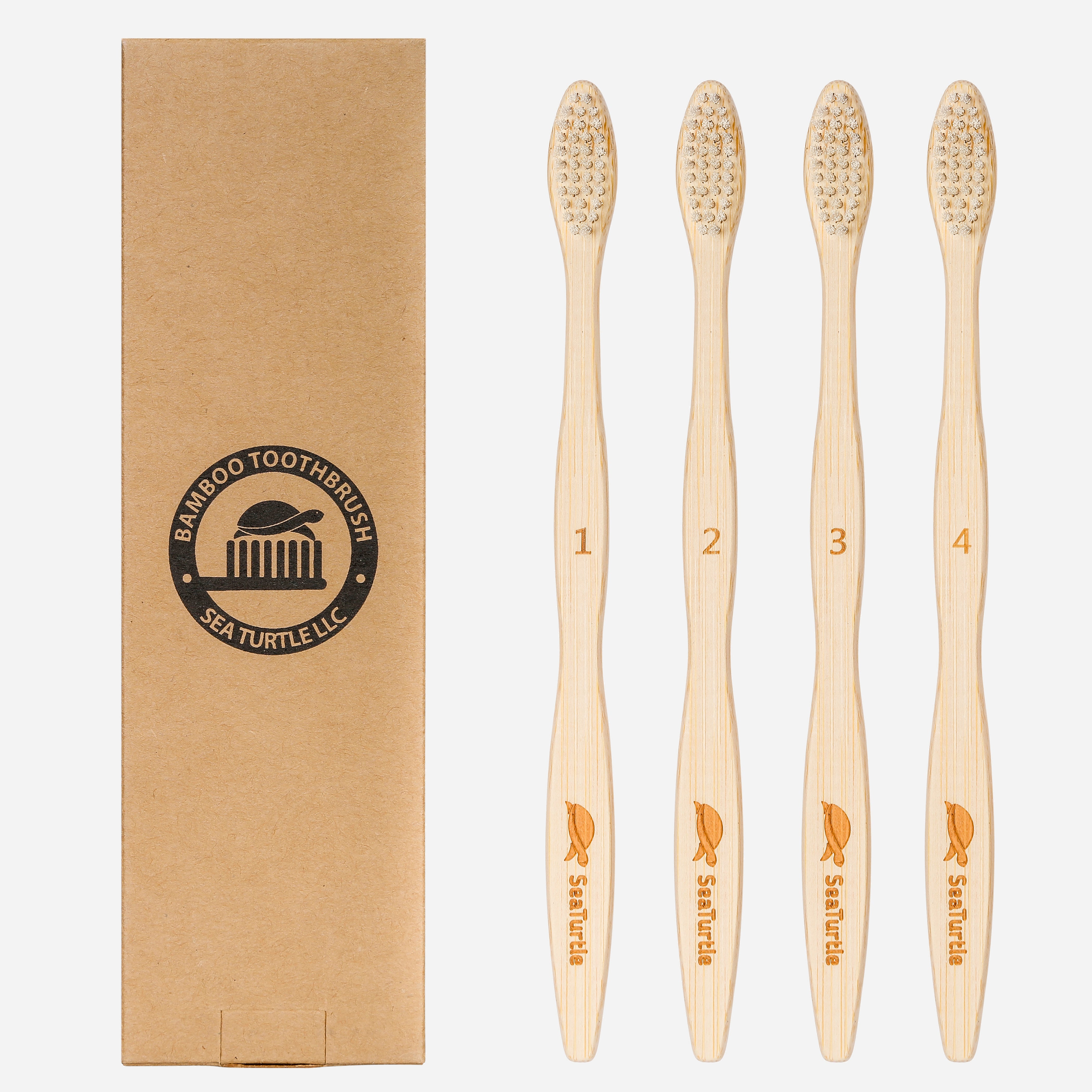 Turtle Tribe Sea Turtle Bamboo Toothbrushes - 4 Pack for Adults