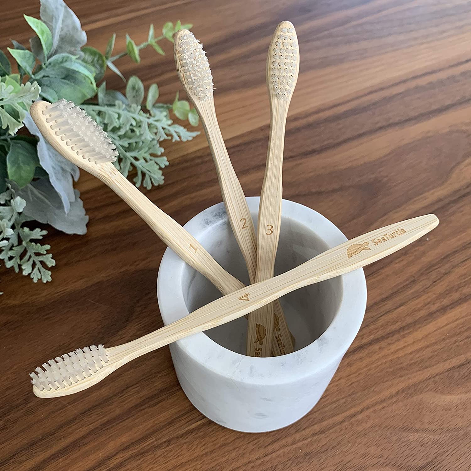 Turtle Tribe Sea Turtle Bamboo Toothbrushes - 4 Pack for Adults