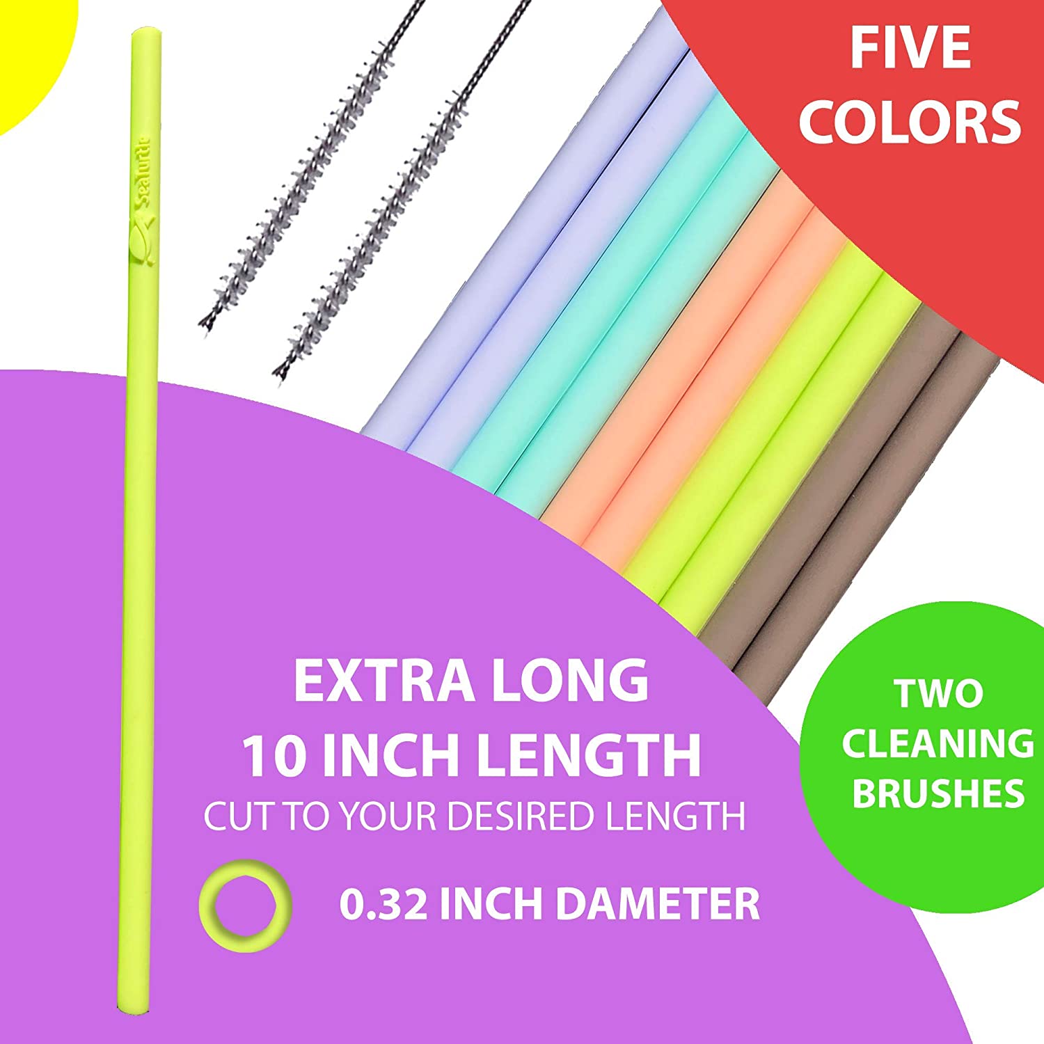 10.5 In Long Rainbow Colored Reusable Tritan Plastic Replacement Straws For  20 O